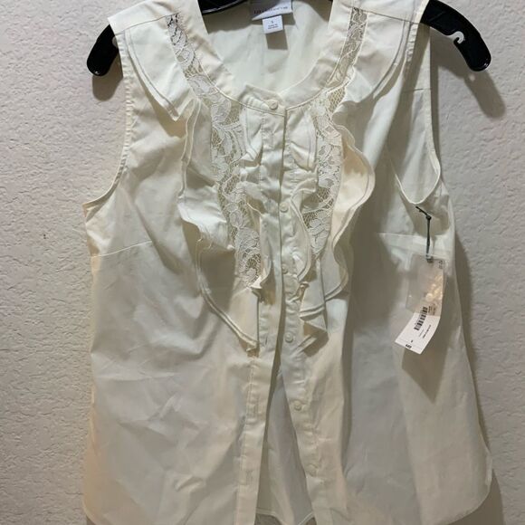 Liz Claiborne White front lace Ruffle Sleeveless Top - Size S NWT - Picture 2 of 7